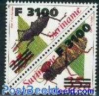 Suriname, Republic 2001 Insects Overprints 2v (3100g On 35c), Mint NH, Nature - Insects - Surinam
