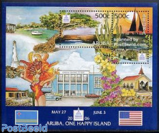 Aruba 2006 Washington 2006, One Happy Island S/s, Mint NH, Nature - Religion - Transport - Various - Cacti - Reptiles .. - Cactusses