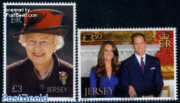 Jersey 2011 Royal Wedding & Queen 85th Anniv. 2v, Mint NH, History - Kings & Queens (Royalty) - Royalties, Royals