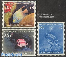 Netherlands Antilles 1960 Anti Cancer, Fish, Diving 3v, Mint NH, Health - Nature - Sport - Health - Fish - Diving - Vissen