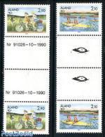 Aland 1991 Norden, Tourism 2v, Gutter Pairs, Mint NH, History - Sport - Transport - Various - Europa Hang-on Issues - .. - Europese Gedachte