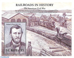 Saint Kitts/Nevis 2001 Railways S/s, Ulysses S. Grant, Mint NH, Transport - Railways - Ships And Boats - Treni