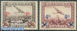 Belgium 1935 Airmail Overprints 2v, Unused (hinged), Transport - Aircraft & Aviation - Ungebraucht