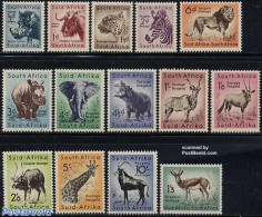 South Africa 1954 Definitives, Animals 14v, Mint NH, Nature - Animals (others & Mixed) - Cat Family - Elephants - Gira.. - Neufs