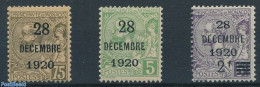 Monaco 1921 28 DEC 1920 Overprints 3v, Unused (hinged) - Unused Stamps