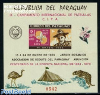 Paraguay 1965 Scouting S/s Imperforated, Mint NH, Nature - Sport - Various - Birds - Cat Family - Orchids - Scouting -.. - Geography