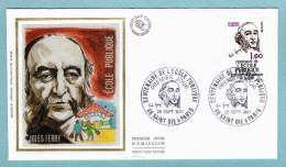 FDC France 1981 - Centenaire De L'école Publique - Jules Ferry - YT 2167 - 88 Saint Dié & Paris (soie) - 1980-1989