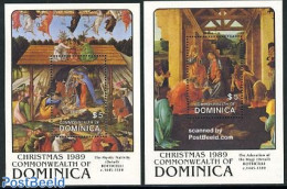 Dominica 1989 Christmas, Botticelli Paintings 2 S/s, Mint NH, Religion - Christmas - Art - Paintings - Natale