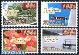 Netherlands Antilles 2008 Christmas, New Year 4v, Mint NH, Nature - Religion - Transport - Flowers & Plants - Christma.. - Navidad