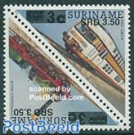 Suriname, Republic 2005 Railways 2v, [:] Overprints, Mint NH, Transport - Railways - Trains