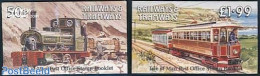 Isle Of Man 1988 Train/Trams 2 Booklets, Mint NH, Transport - Stamp Booklets - Railways - Non Classés