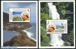 Dominica 1992 40 Years Of Accession 2 S/s, Mint NH, History - Nature - Kings & Queens (Royalty) - Water, Dams & Falls - Familias Reales