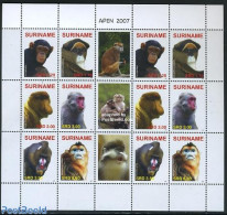 Suriname, Republic 2007 Monkeys 2x6v M/s, Mint NH, Nature - Animals (others & Mixed) - Monkeys - Surinam