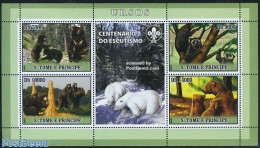 Sao Tome/Principe 2007 Bears 4v M/s (scouting Sign On Tab), Mint NH, Nature - Sport - Animals (others & Mixed) - Bears.. - São Tomé Und Príncipe