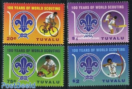 Tuvalu 2007 Scouting Centenary 4v, Mint NH, Sport - Cricket - Cycling - Scouting - Shooting Sports - Cricket