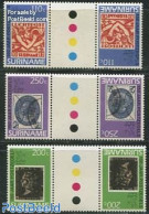 Suriname, Republic 1990 Stamp World 3v, Gutter Pairs, Mint NH, Stamps On Stamps - Timbres Sur Timbres