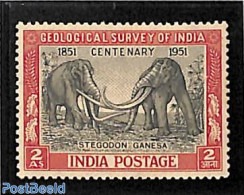 India 1951 Geologic Institute 1v, Mint NH, Nature - Elephants - Prehistoric Animals - Unused Stamps