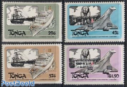 Tonga 1983 Sea & Air Traffic 4v, Mint NH, Transport - Balloons - Concorde - Aircraft & Aviation - Ships And Boats - Fesselballons