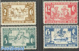 Netherlands Indies 1931 White Cross 4v, Mint NH, Nature - Performance Art - Transport - Various - Fishing - Dance & Ba.. - Poissons