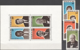 Congo Brazaville 1965, Kennedy, CHurchill, Lumumba, 4val+BF - Neufs