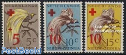 Dutch New Guinea 1955 Red Cross Overprints On Paradise Birds 3v, Mint NH, Health - Nature - Red Cross - Birds - Croix-Rouge