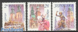 Poland 2002 City Folklore 3v, Mint NH, Religion - Various - Churches, Temples, Mosques, Synagogues - Folklore - Neufs
