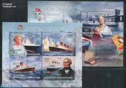 Central Africa 2013 White Star-Cunard Lines 2 S/s, Mint NH, History - Transport - Kings & Queens (Royalty) - Ships And.. - Koniklijke Families