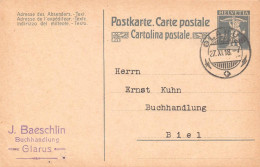 Glarus Buchhandlung  J. Bäschlin Firmen Gewerbestempel Besonderheiten - Stamped Stationery