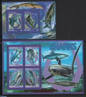 Saint Vincent & The Grenadines 2014 Mustique, Sharks 2 S/s, Mint NH, Nature - Fish - Fishes