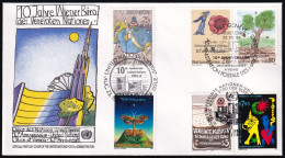 UNO NEW YORK - WIEN - GENF 1989 TRIO-FDC 10 Jahre Wiener Büro - New York/Geneva/Vienna Joint Issues