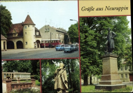 CPA Neuruppin In Brandenburg, Bahnhof Rheinsberger Tor, HO-Café Tempelgarten, Schinkeldenkmal - Autres & Non Classés