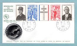 FDC France 1971 - Hommage Au Général De Gaulle - YT 1698A - 59 Lille (médaille Argent) - 1970-1979