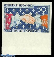 France 1959 Pyrenean Treaty 1v, Imperforated, Mint NH, History - History - Neufs
