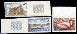 France 1969 Views 3v, Imperforated, Mint NH, Religion - Transport - Churches, Temples, Mosques, Synagogues - Ships And.. - Neufs