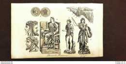 Divinità Romane Roma Italia (1) Acquaforte Del 1830 Costume Antico G.Ferrario - Avant 1900