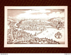 Lucerna - Luzern Svizzera Incisione Di Merian Matthäus Del 1640 Ristampa - Otros & Sin Clasificación