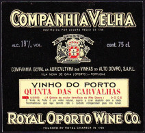 Port Wine Label, Portugal - COMPANHIA VELHA Vinho Porto QUINTA DAS CARVALHAS -|- Cª Vinhas Alto Douro, Vila Nova De Gaia - Sonstige & Ohne Zuordnung