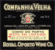 Port Wine Label, Portugal - COMPANHIA VELHA Vinho Porto QUINTA DAS CARVALHAS -|- Cª Vinhas Alto Douro, Vila Nova De Gaia - Otros & Sin Clasificación