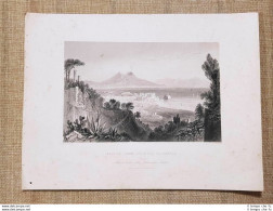 Napoli Col Vesuvio Veduta Dalla Villa Falconetti Incisione Del 1841 - Avant 1900