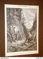 Incisione Del 1873 I Cacciatori Di Camosci Canton Grigioni Svizzera - Avant 1900