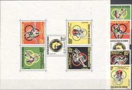 Congo Brazaville 1965, 1st African Games, Brazzaville, Football, Handball, Cyclism, 5val+BF - Unused Stamps