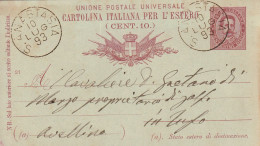 Italy. A213. S. Anastasia. 1893. Annullo Grande Cerchio S. ANASTASIA, Su Cartolina Postale Per L'estero (cent. 10) - Marcofilie