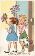 BONNE FETE MAMAN ENFANTS FLEURS ET CHIEN - Moederdag