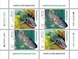 ROMANIA 2024 - Europa CEPT - Underwater Fauna & Flora - FISH - S/S - Block Of 4 Stamps (2 Sets) Model 1  MNH** - 2024