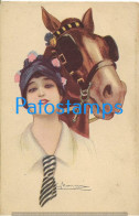 228539 ART ARTE SIGNED WOMAN AND HORSE POSTAL POSTCARD - Other & Unclassified