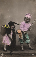 CHILDREN, PORTRAIT, TOY GUN, BROOM, BUCKET, SWITZERLAND, POSTCARD - Portraits