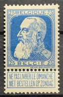 België, 1909, Nr 76, Postfris **, Gecentreerd, OBP 58€ +100% = 116€ - 1905 Thick Beard