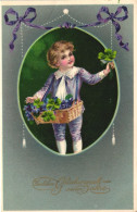 ILLUSTRATION, NEW YEAR, HOLIDAY, CELEBRATION, CHILD, BOY, FOUR LEAF CLOVER, SWITZERLAND, POSTCARD - Portraits