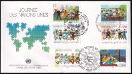 UNO NEW YORK - WIEN - GENF 1987 TRIO-FDC Tag Der Vereinten Nationen - New York/Geneva/Vienna Joint Issues