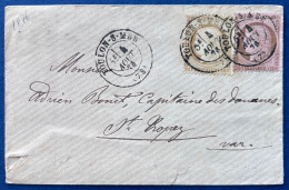 Lettre 4 AOUT 1876 CÉRES N°55 & 58 Oblitérés Dateur De " TOULON S MER " Pour ST TROPEZ Plaisant ! - 1871-1875 Cérès